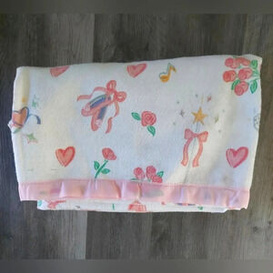 Barbie Vintage 90s blanket Silky trim 86x71 Barbiecore pink white 💖